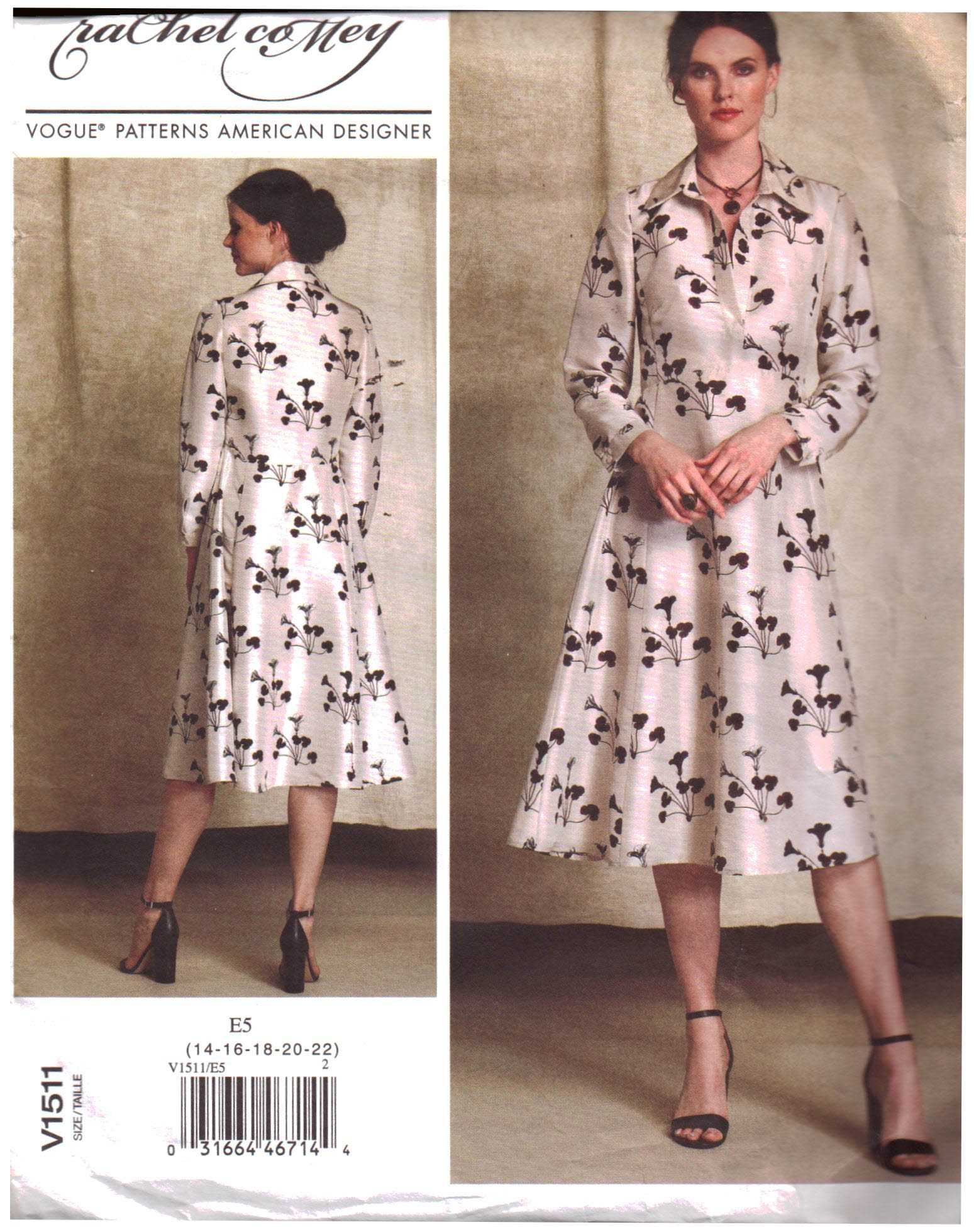 Vogue V1511 Dress by Rachel Comey Size: E5 14-16-18-20-22 Uncut Sewing Pattern