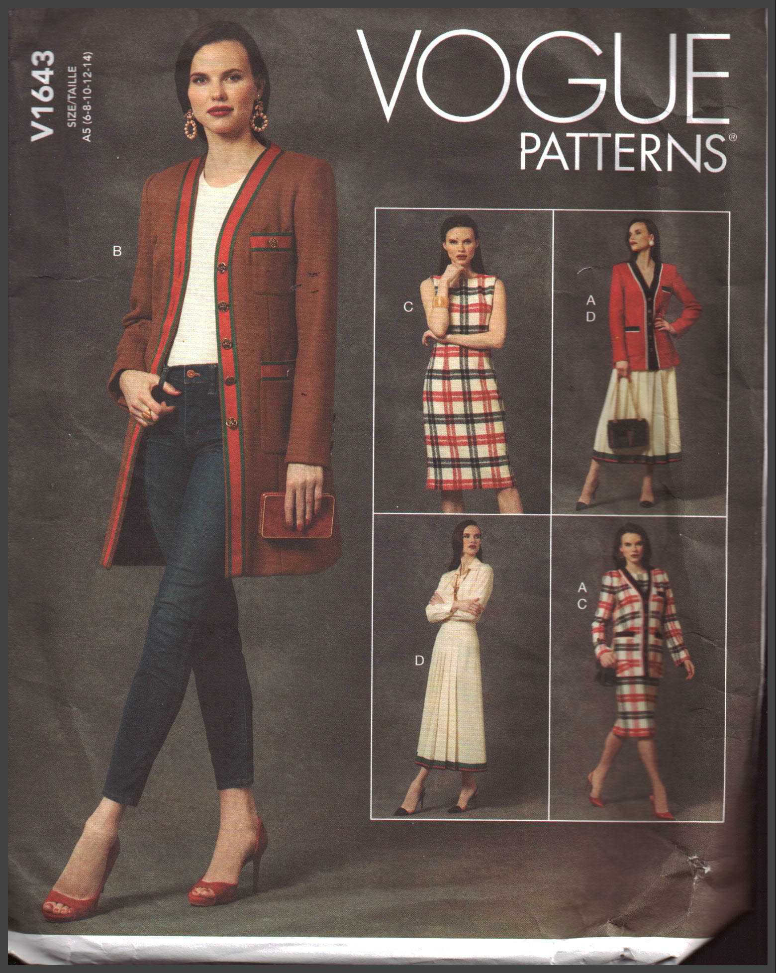 Vogue V1643 Jacket, Dress, Skirt Size: A5 6-8-10-12-14 Uncut Sewing Pattern