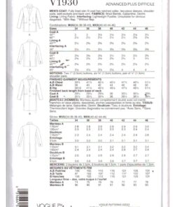 Vogue V1930 Men's Coat Size: 34-36-38-40 Uncut Sewing Pattern - Image 2