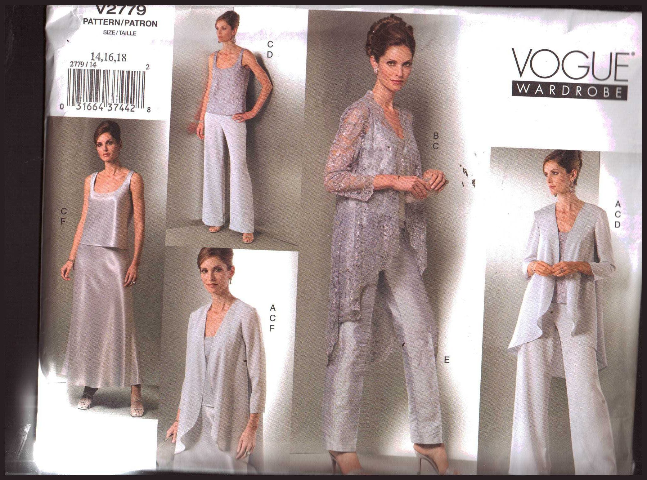 Vogue V2779 Jacket, Top, Pants, Skirt Size: 14-16-18 Uncut Sewing Pattern