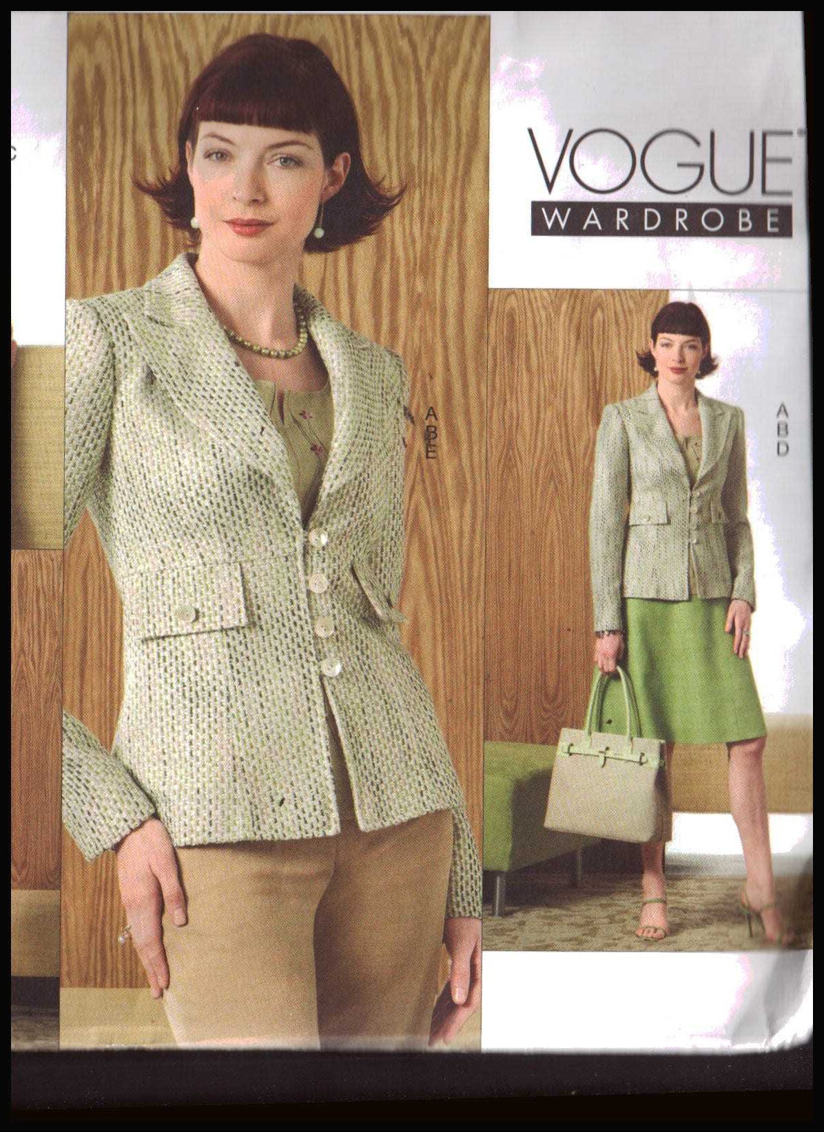 Vogue V2865 Suit Jacket, Top, Dress, Skirt, Pants Size: D 12-14-16 Uncut Sewing Pattern