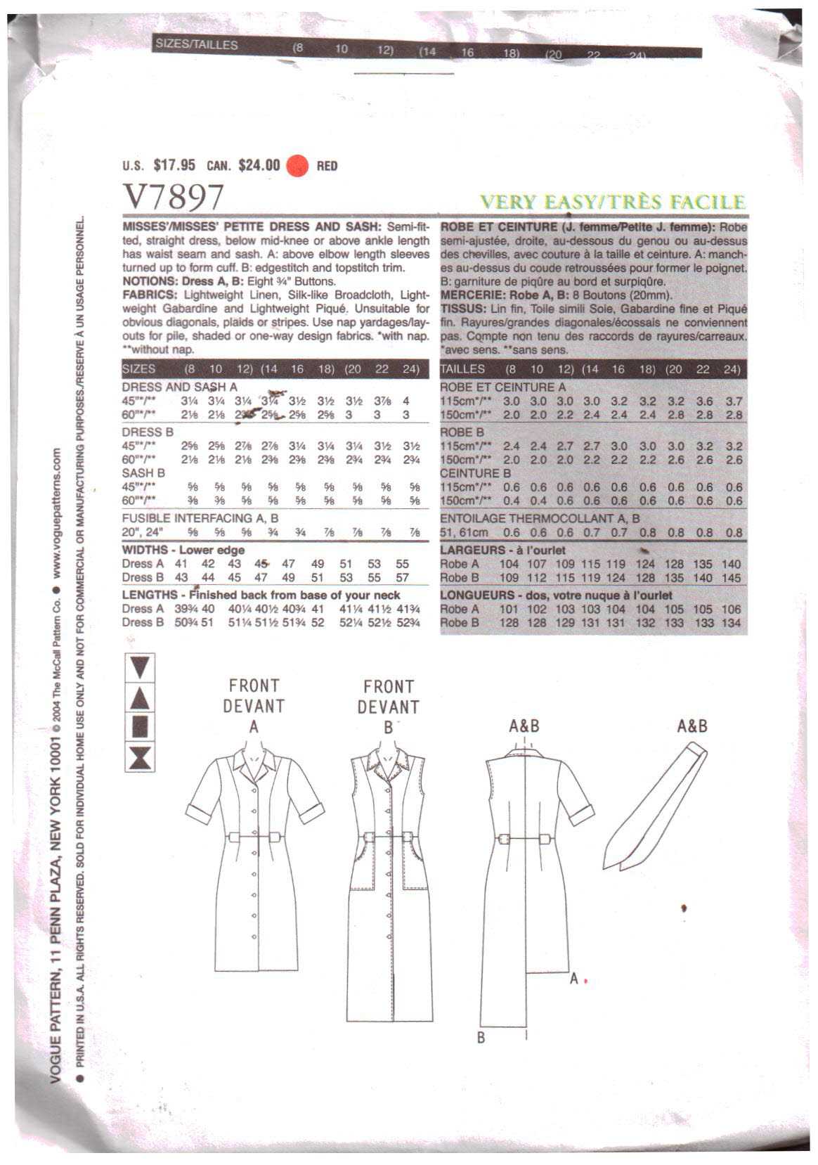 Vogue V7897 Dress Size: 8-10-12 Uncut Sewing Pattern - Image 2