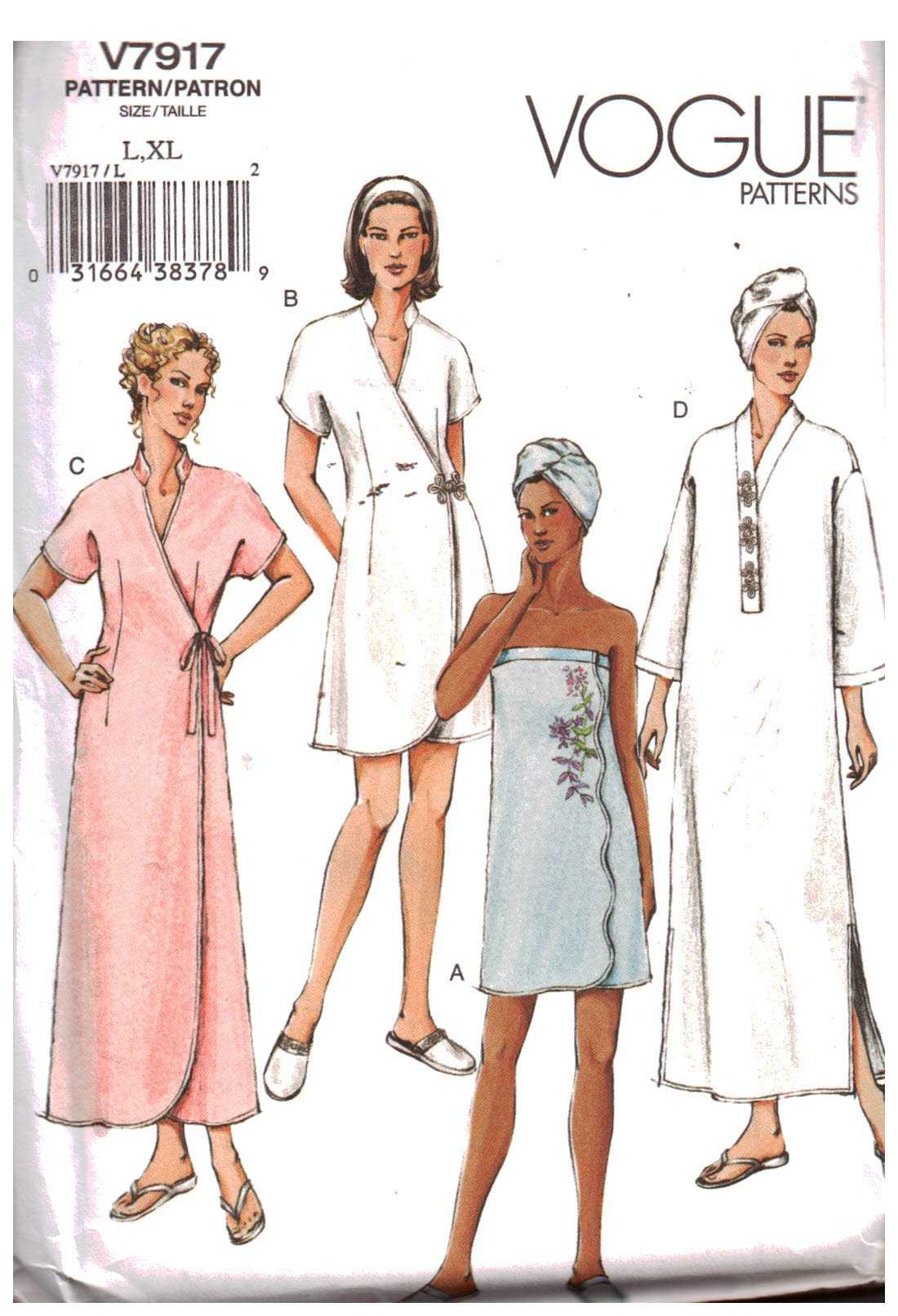 Vogue V7917 Robes, Shower Wrap, Head Wrap, Slippers Size: L-XL Uncut Sewing Pattern