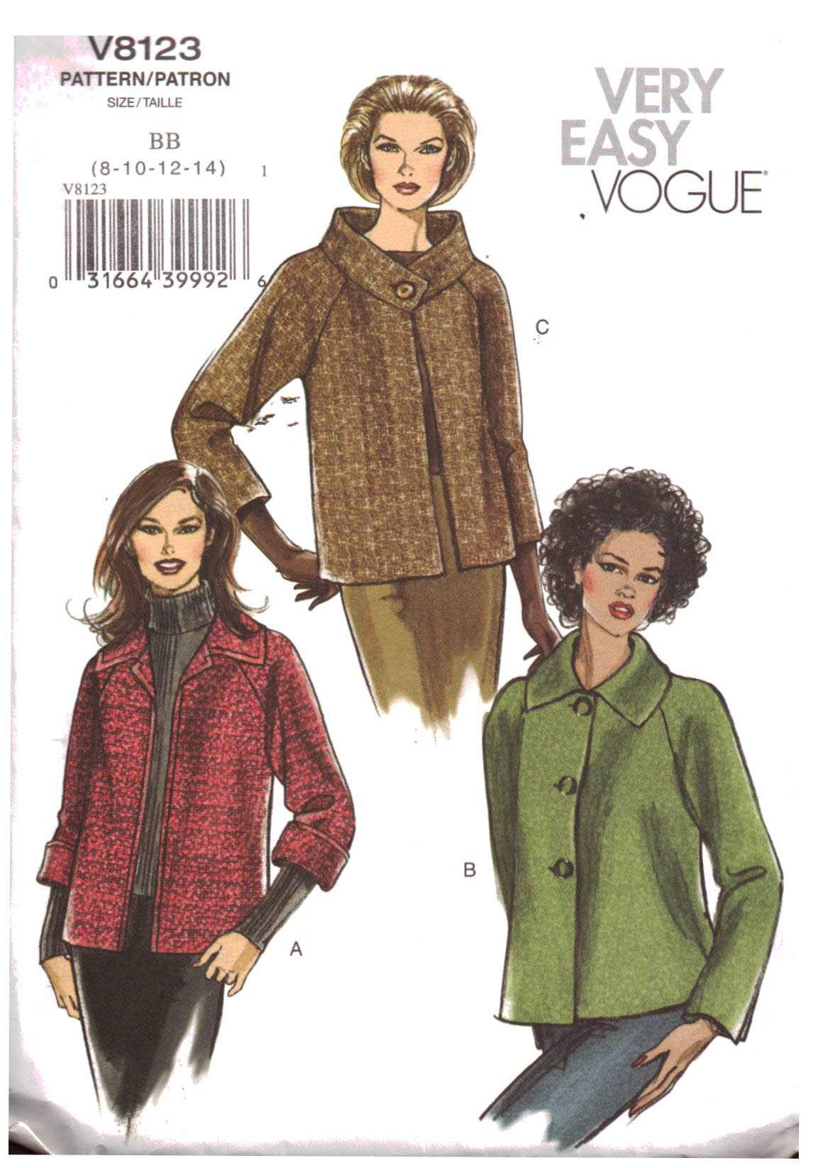 Vogue V8123 Jacket Size: BB 8-10-12-14 Uncut Sewing Pattern