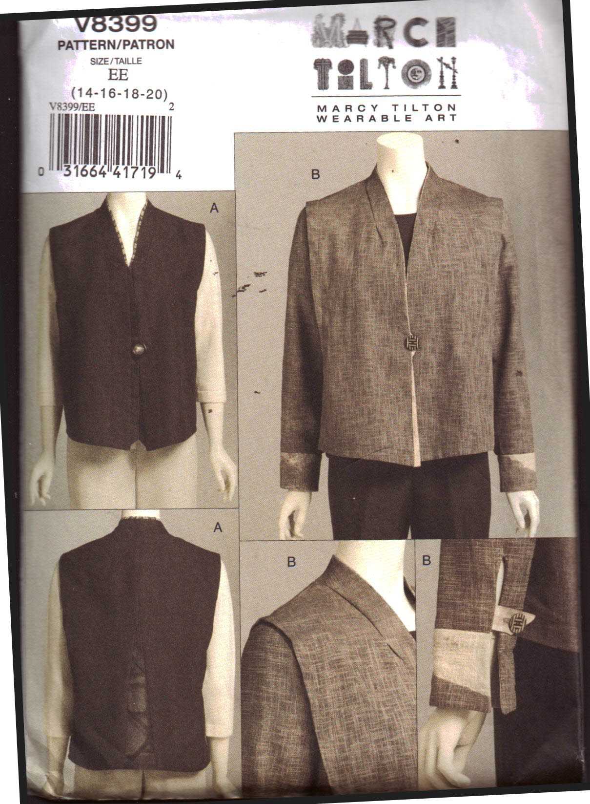 Vogue V8399 Vest, Jacket by Marcy Tilton Size: EE 14-16-18-20 Uncut Sewing Pattern