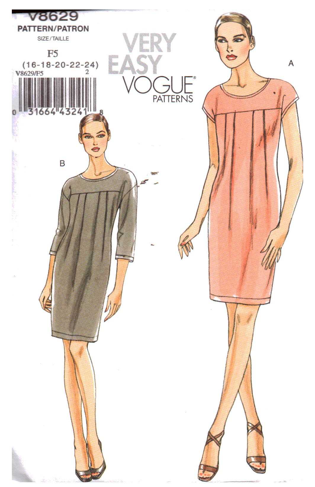 Vogue V8629 Dress Size: F5 16-18-20-22-24 Uncut Sewing Pattern