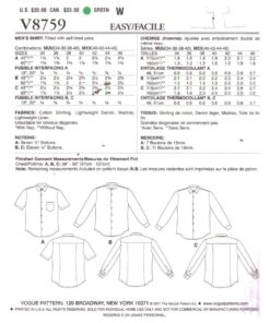 Alternative view of Vogue V8759 Men's Shirt Size: MUN 34-36-38-40 Uncut Sewing Pattern