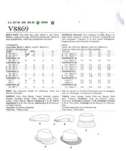 Vogue V8869 Men's Hats Size: All Uncut Sewing Pattern - Image 2