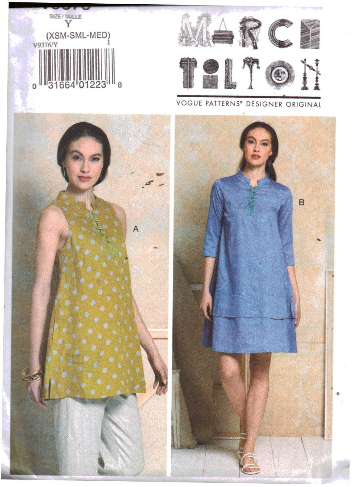 Vogue V9376 Tunic, Dress by Marcy Tilton Size: Y XS-S-M Uncut Sewing Pattern